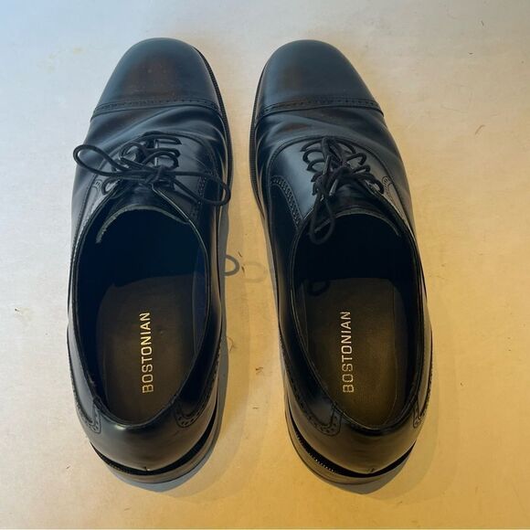 Bostonian Men\'s Cap Toe Black Leather Dress Shoes Lace Up Size 10 Bostonian Men\'s Cap Toe Black Leather Dress Shoes Lace Up Size 10